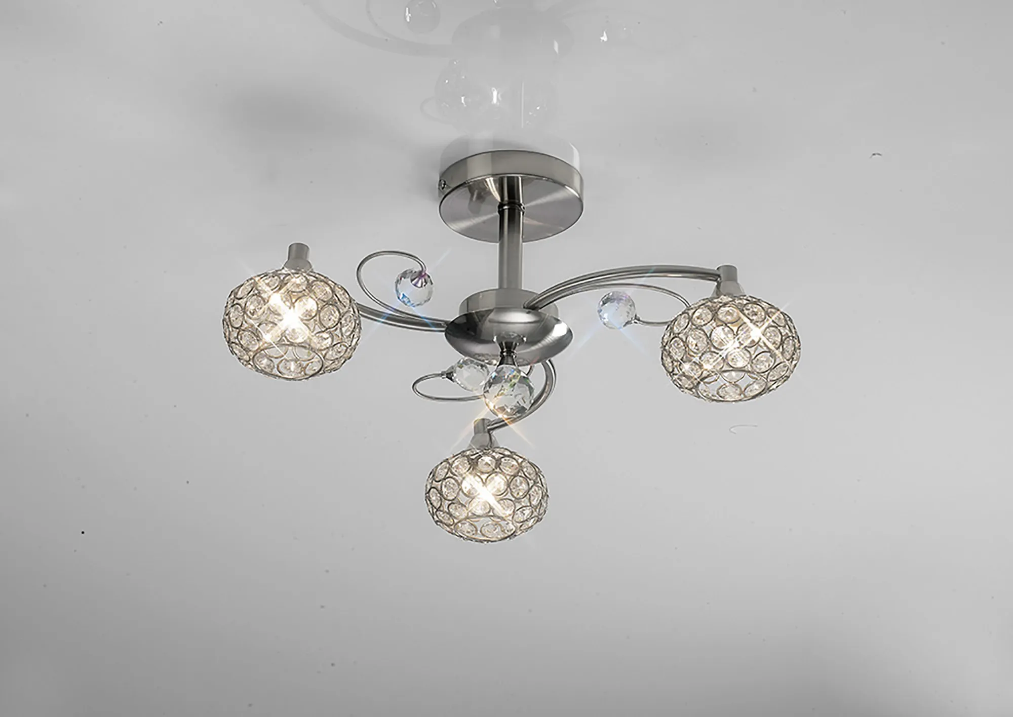 IL30933  Cara Crystal Ceiling 3 Light Satin Nickel